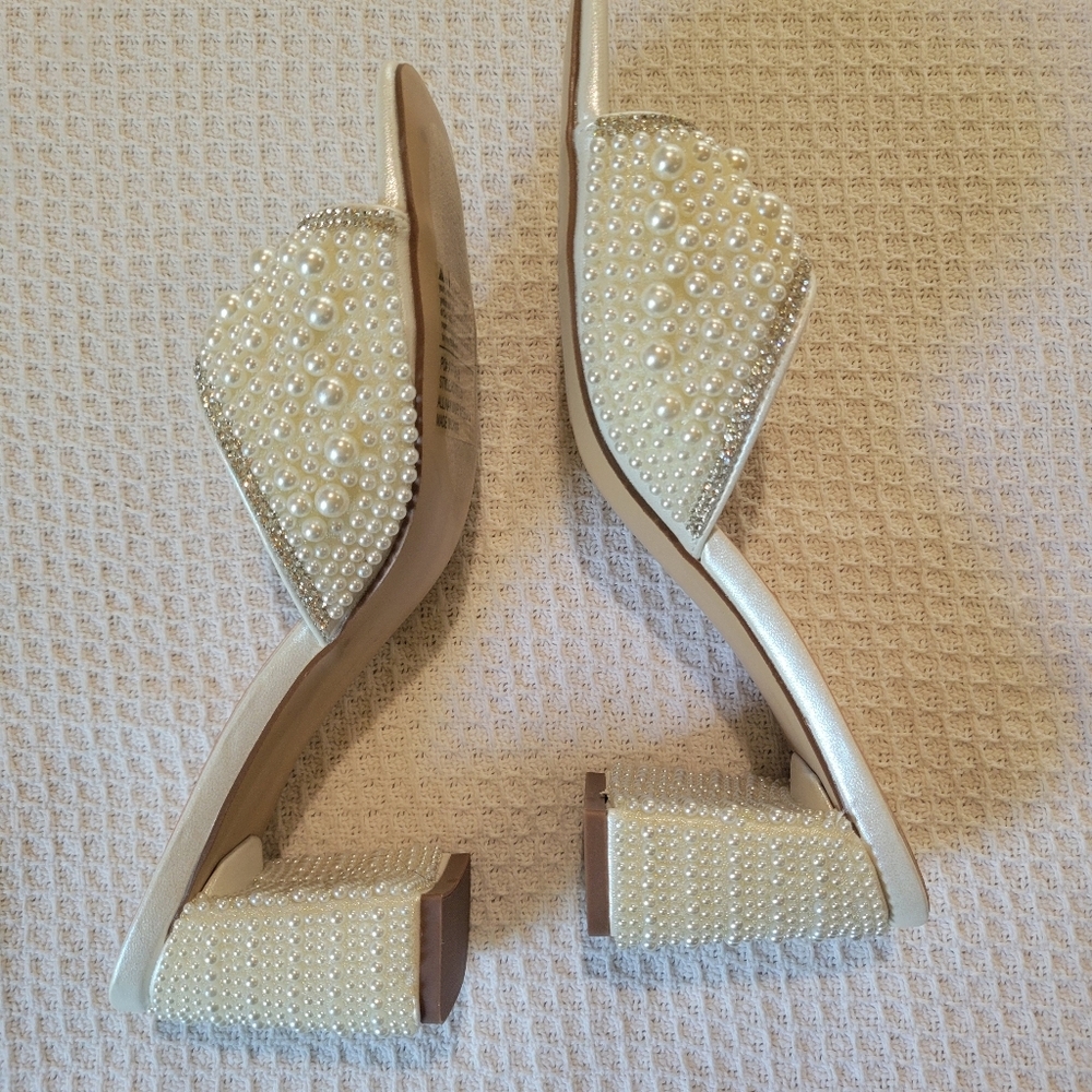 Forever White Pearl Embellished Women's Heels - Picture 7 of 11